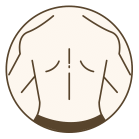 Stilisiertes Icon eines Rückens mit markierter Wirbelsäule als Symbol für Rückengesundheit, Haltung und Schmerzprävention.
