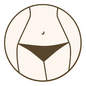 Stilisiertes Icon einer Körperkontur mit Fokus auf Bauch, Taille und Hüfte als Symbol für Slimstyling und Figuroptimierung.